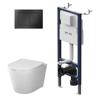 Produktbild von AM.PM WC-Komplettset Spike mit Vorwandelement und schwarzer Betätigungsplatte – IIS90238.PA1900