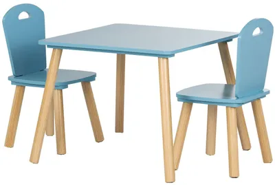 Productafbeelding van Chipolino kindertafelset: houten tafel, 2 houten stoelen, kinderspeelset, 3-delig, blauw