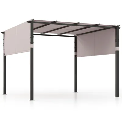 Zdjęcie produktu dla COSTWAY pergola z 2 regulowanymi dachami, 3.05x3.05m pawilon wodoodporny stabilny zimoodporny, pawilon ogrodowy z solidnymi metalowymi słupkami szary
