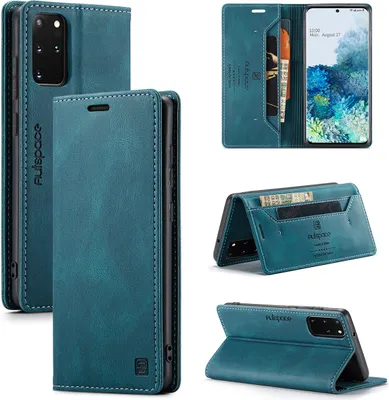 Produktbild von Samsung Galaxy S20+ Brieftasche Hülle, Retro Kunstledertasche Stand Schutzhülle für Samsung Galaxy S20 Plus Blau