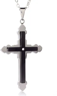 Produktbild von Edelstahl Anhänger Kreuz PVD SCHWARZ 1 CZ Stein Mit Edelstahl Kette- YCNew1 - 50.0 Zentimeter