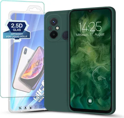Produktbild von Hülle für Xiaomi Redmi 12C mit 9H Displayglas Displayschutz Plus Case Cover Bumper Silikon Softgrip Schutzhülle Farbe: Grün