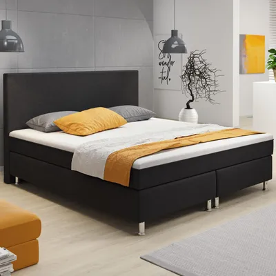 Produktbild von Boxspringbett Schwarz Bett  Stoff 180x200cm London