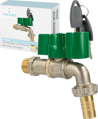 Produktbild von tecuro Auslaufkugelhahn mit Absperrvorrichtung 1/2 Zoll Wanschanschluss, Messing vernickelt
