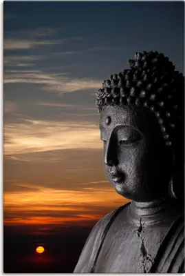 Produktbild von ARTland Leinwandbild Buddha Statue vor Sonnenuntergang Größe: 60x90 cm