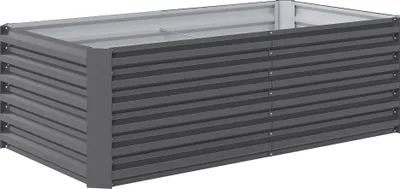 Produktbild von Hochbeet Metall 180 x 90 x 57,5 cm Tief Gartenbeet mit Offenem Boden Stützstange Dunkelgrau