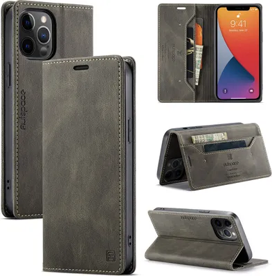 Produktbild von iPhone 12 Pro Max Brieftasche Hülle, Retro Kunstledertasche Stand Schutzhülle für iPhone 12 Pro Max Kupfer