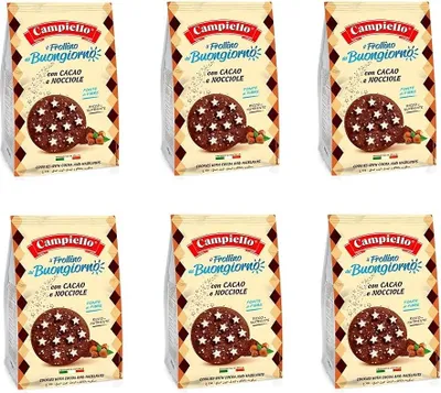 Produktbild von 6x Campiello Il Frollino del Buongiorno con cacao e nocciole Shortbread mit Kakao und Haselnüssen 350g biscuits cookies 100% Italienische Kekse 350g