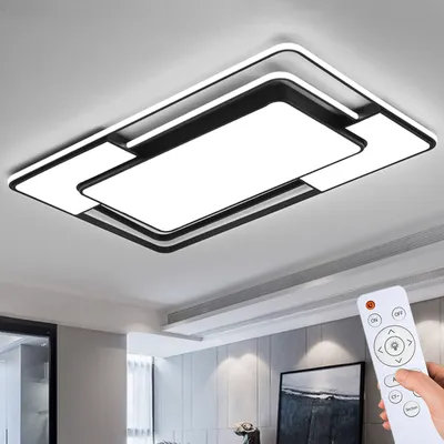 Produktbild von Style home LED Deckenleuchte Deckenlampe 150W, voll dimmbar mit Fernbedienung, moderne Leuchte für Wohnzimmer, Schlafzimmer, Arbeitszimmer, Büro, Rechteckig, 90 * 60 * 6 cm (Schwarz)