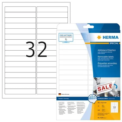 Produktbild von Etiketten A4 weiß 96x16,9 mm Movables/ablösbar Papier matt 800 St.
