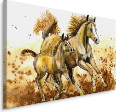 Immagine prodotto di Favoloso quadro su tela 70x50 cm XXL Stampa d'arte Animali Cavalli Famiglia Dipinti
