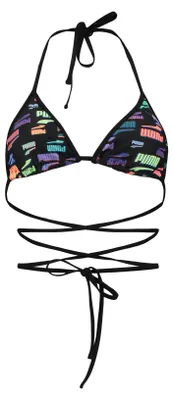 Produktbild von Puma Swim Damen Wrap Triangle Bikini Top Black Combo Logo Bunt