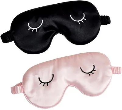 Produktbild von Ibenzoa® 2er-Set Schlafmasken aus Baumwolle & Satin – weich, verstellbar und druckfrei, für Erwachsene & Kinder, Rosa/Schwarz, ideal bei Migräne