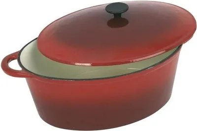 Image de CREALYS GRAND CHEF Ramequin moulé ovale émaillé - L 37 cm - 9 L - Rouge - Toutes sources de chaleur y compris induction