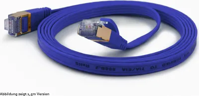 Produktbild von Wantec Flaches CAT6A FTP Patchkabel, 1 m, Cat6a, F/UTP (FTP), RJ-45, RJ-45, Blau