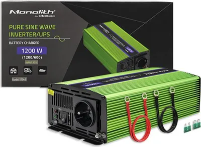 Produktbild von Qoltec Monolith Spannungswandler | Batterieladung | USV | 600W | 1200W | 12V auf 230V | Reiner Sinus