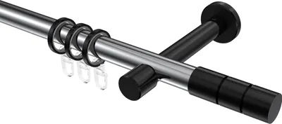 Produktbild von Interdeco Gardinenstange / Vorhangstange Chrom / Schwarz, Typ Prestige Elanto (Rillenzylinder), 20 mm Ø 1-läufig, 240 cm