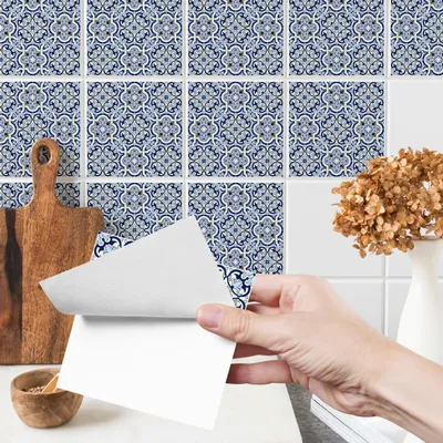 Produktbild von Fliesenaufkleber Klebefliesen Selbstklebende Fliesen für Küche Bad Möbel Schrank Wand Mosaikfliesen Küchenruckwand Blaues Mosaik Motiv Br. 90cm x Hö. 60cm