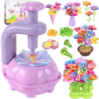 Produktbild von Blumen Bastelset Kinder mit Blumenmaschine, Blumengarten Spielzeug, Blumenstrauß Geschenke für Mädchen ab 3 Jahre