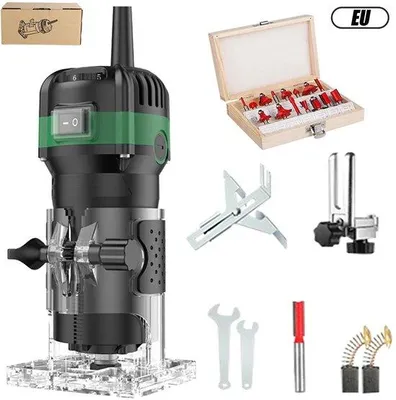 Immagine prodotto di Fresatrice elettrica per legno - 800 W - 33.000 giri al minuto - 6 velocità - perno di serraggio da 6,35 mm