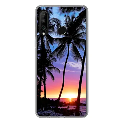 Produktbild von MuchoWow® Handyhülle Schutzhülle Hülle für Huawei P30 Lite Eine Silhouette von Palmen während eines Sonnenuntergangs auf Hawaii Silikon Softcase Handy Hülle - Handyhülle