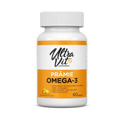 Produktbild von UltraVit Omega 3 60 Weichkapseln Fischöl EPA DHA Vitamin E für Gelenke und Haut