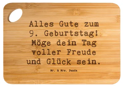Produktbild von Mr. & Mrs. Panda Holzbrett Spruch 9. Geburtstag Freude - Transparent - Geschenk, Glückwunsch, Geburtstagsparty, Schneidebrett, Geburtstagsfeier, besondere Anlässe, Brett