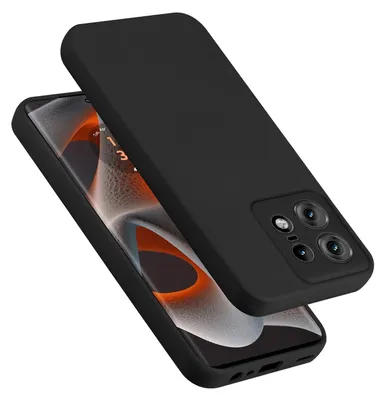 A black phone case is shown on top of a smartphone.