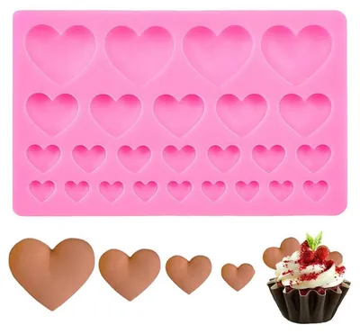 Immagine prodotto di Cuore in silicone, 4 dimensioni (1,3-3,6 cm), ideale per caramelle, cioccolato, glassa, cera, accessori per la cottura. Colore: rosa