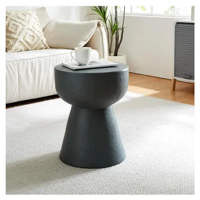 Produktbild von Beistelltisch in Pilzform 51 x Ø 40 cm für Innen und Außen, runder Couchtisch aus leichtem Beton in Dunkelgrau