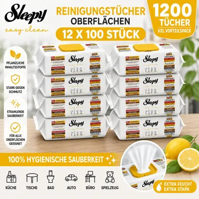 Produktbild von Sleepy Easy Clean Zitrone / Lemon 12er Set – Oberflächenreinigungstücher – 1200 Tücher