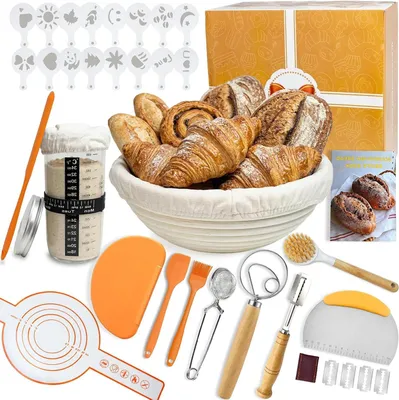 Immagine prodotto di Kit per lievito madre - Set per la panificazione - Per fare il pane - Set da 13 pezzi - 25 cm - Naturale