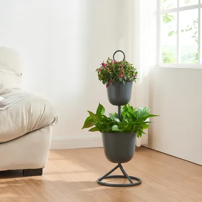 Produktbild von Blumenständer 'Alphen' 2 Töpfe 76,5x26cm Metall Schwarz