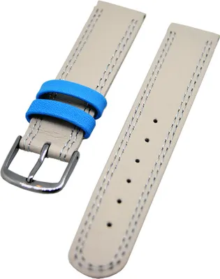 Produktbild von Uhrenarmband Kinder Kalbleder Beige mit hellblauer Naht 16mm Dornschließe
