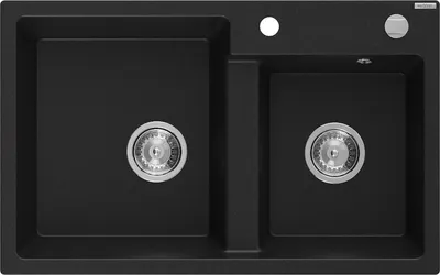 Immagine prodotto di Mexen Tomas lavello da cucina in granito a 2 vasche 800 x 500 mm, nero, sifone cromato - 6516802000-77