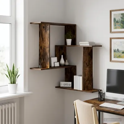 Imagen del producto de Maison Exclusive: Estantería de pared en roble ahumado, 67 x 67 x 87 cm, fabricada en material de madera