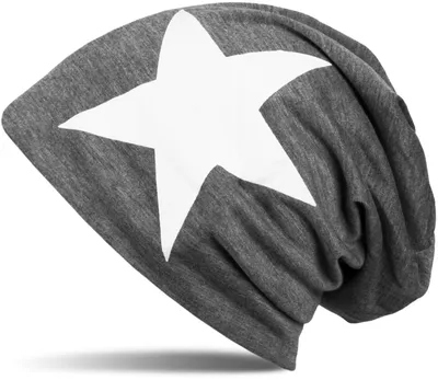 Produktbild von styleBREAKER Uni Stoff Beanie Mütze mit Stern Print, Stretch Slouch Longbeanie 04024038