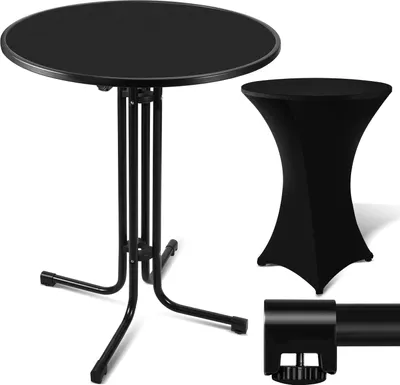 Zdjęcie produktu dla TolleTour Stół barowy Ø 80 cm Składany Okrągły Stabilny Ogród Wysoki Drewniany Malowany proszkowo Metalowy Stół barowy