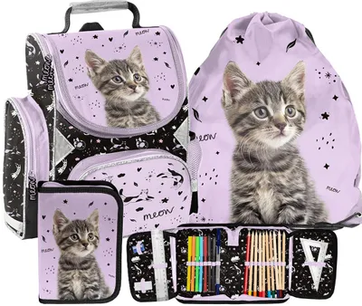 Obrázok produktu pre Školská taška s mačkou Ergonomická 3-dielna školská taška batoh mačiatko