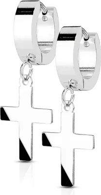 Produktbild von Klappcreolen Creolen Kreuz Anhänger Herren Damen Edelstahl Cross silber