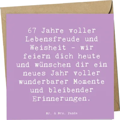 Produktbild von Mr. & Mrs. Panda Klappkarte Spruch 67. Geburtstag - Lavendeltraum - Geschenk, Alter, doppelkarte, Freunde, Happy Birthday, anlasskarte, faltkarte, Weisheit, Keramikbecher