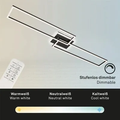 Zdjęcie produktu dla Lampa sufitowa LED BRILONER FRAME, zdalne sterowanie, możliwość ściemniania, regulacja temperatury barwowej CCT, obrotowa, czarna, 110 x 24,8 x 8 cm