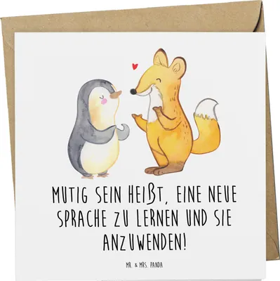 Produktbild von Mr. & Mrs. Panda Grußkarte Sprachen Lernen und Anwenden - Weiß - Geschenk, sprachliche Vielfalt, Ermutigung, Vertrauem, Glückwunschkarte, faltkarte, Klappkarte, Trost