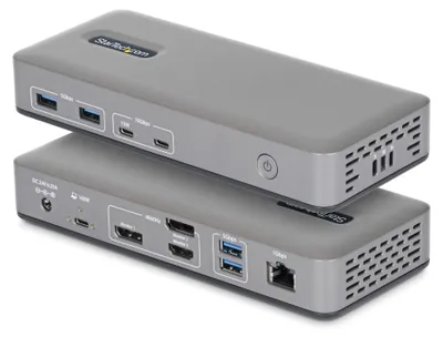 Produktbild von StarTech.com USB-C Dockingstation Dreifache 4K Displays (2x 4K 60Hz, 1x 4K 30Hz), 100W Power Delivery, 6x 10Gbps USB Ports, Gigabit Ethernet, DisplayPort + HDMI, Treiberloses Windows Laptop Dock, Kabelgebunden, USB 3.2 Gen 2 (3.1 Gen 2) Type-C, 10,100,1000 Mbit/s, Grau, 10 Gbit/s, 4K Ultra HD