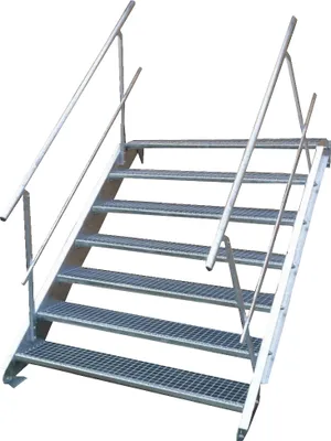 Produktbild von Stahltreppe 7 Stufen-Breite 70cm Variable-Höhe 100-140cm beidseit. Geländer