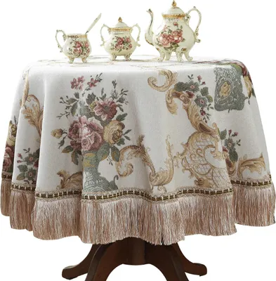 Produktbild von Tischdecke aus Chenille mit Quasten, Tischüberwurf, Couchtischüberwurf, Handtuch, staubabweisendes Gewebe