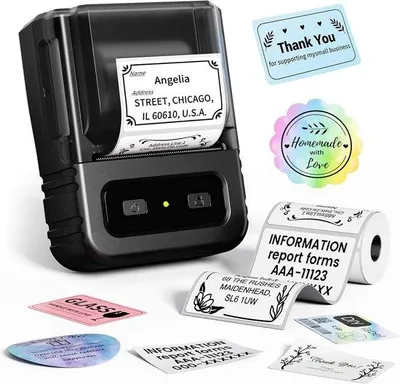Zdjęcie produktu dla Etykieciarka Bluetooth z taśmami, drukarka naklejek 2-calowych z ponad 1000 symbolami, ponad 300 szablonów dla małych firm, biura, domu i szkoły, kolor czarny