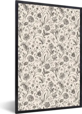 Produktbild von MuchoWow® MuchoWow® Gerahmtes Poster Blumen - Muster - Grau 20x30 cm - Poster mit zchwarzem Bilderrahmen - Drucken - Bilder Poster im Rahmen