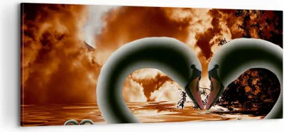 Produktbild von Bild auf Leinwand - Leinwandbild - Schwäne Nacht Liebe - 100x40cm - Wand Bild - Wanddeko - Leinwanddruck - Bilder - Kunstdruck - Wanddekoration - Leinwand bilder - Wandkunst - AB100x40-0293