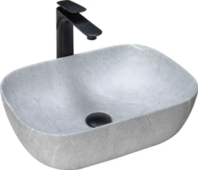 Produktbild von rea, Ovales Aufsatzwaschbecken Livia, Grau, Steinimitation, L 465 B 335 T 105 H 135 mm